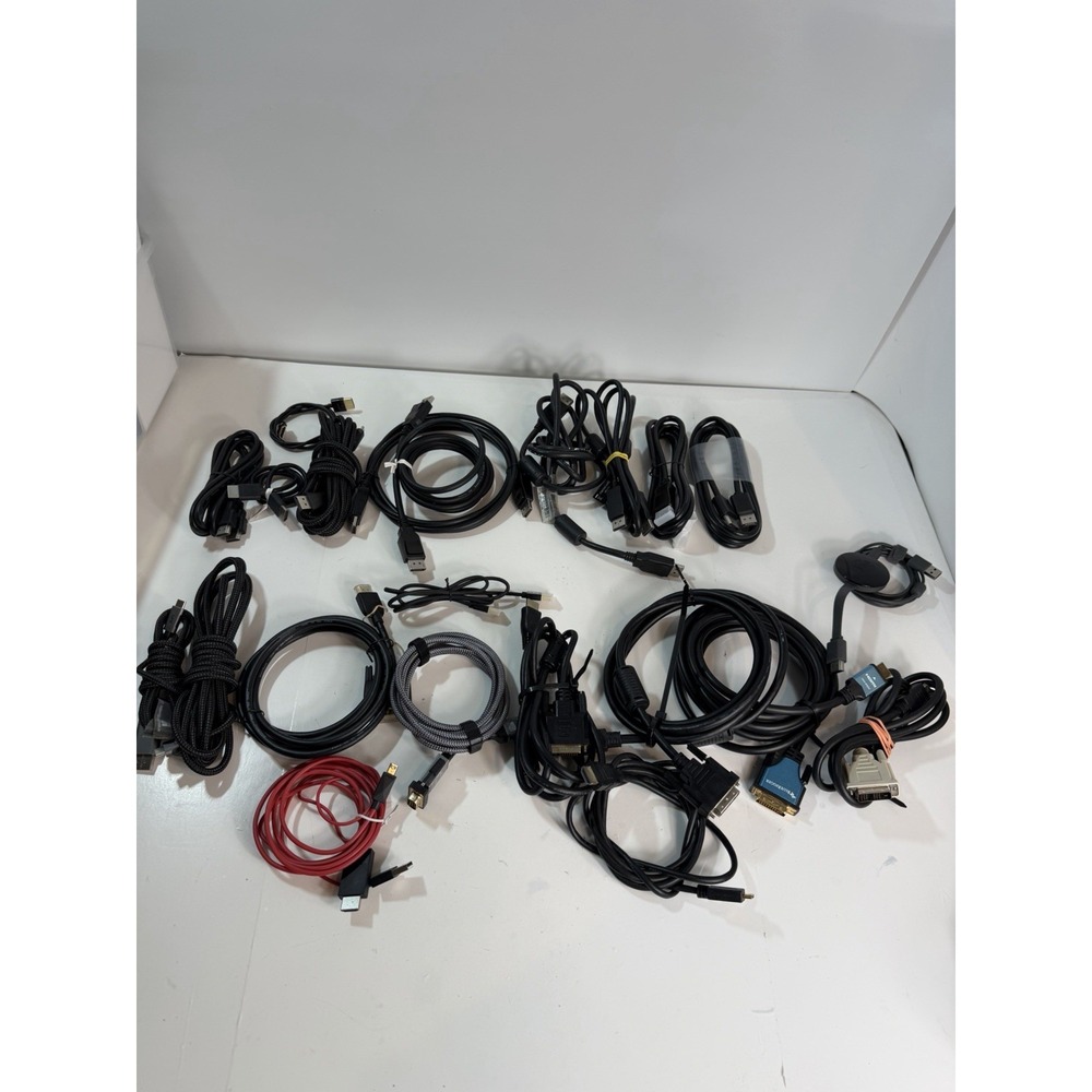 Big Lot of 22 Video, Data, Power Cables: HDMI DisplayPort DVI VGA Type-C Micro